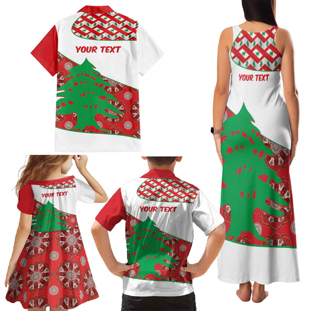 Personalised Lebanon Independence Day Family Matching Tank Maxi Dress and Hawaiian Shirt Lebanese Map With Cedrus - Wonder Print Shop