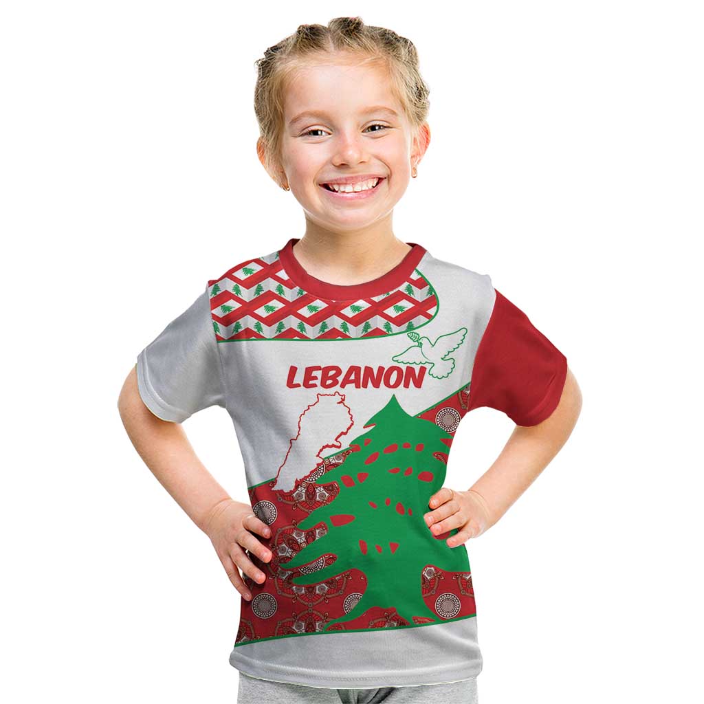 Personalised Lebanon Independence Day Kid T Shirt Lebanese Map With Cedrus - Wonder Print Shop