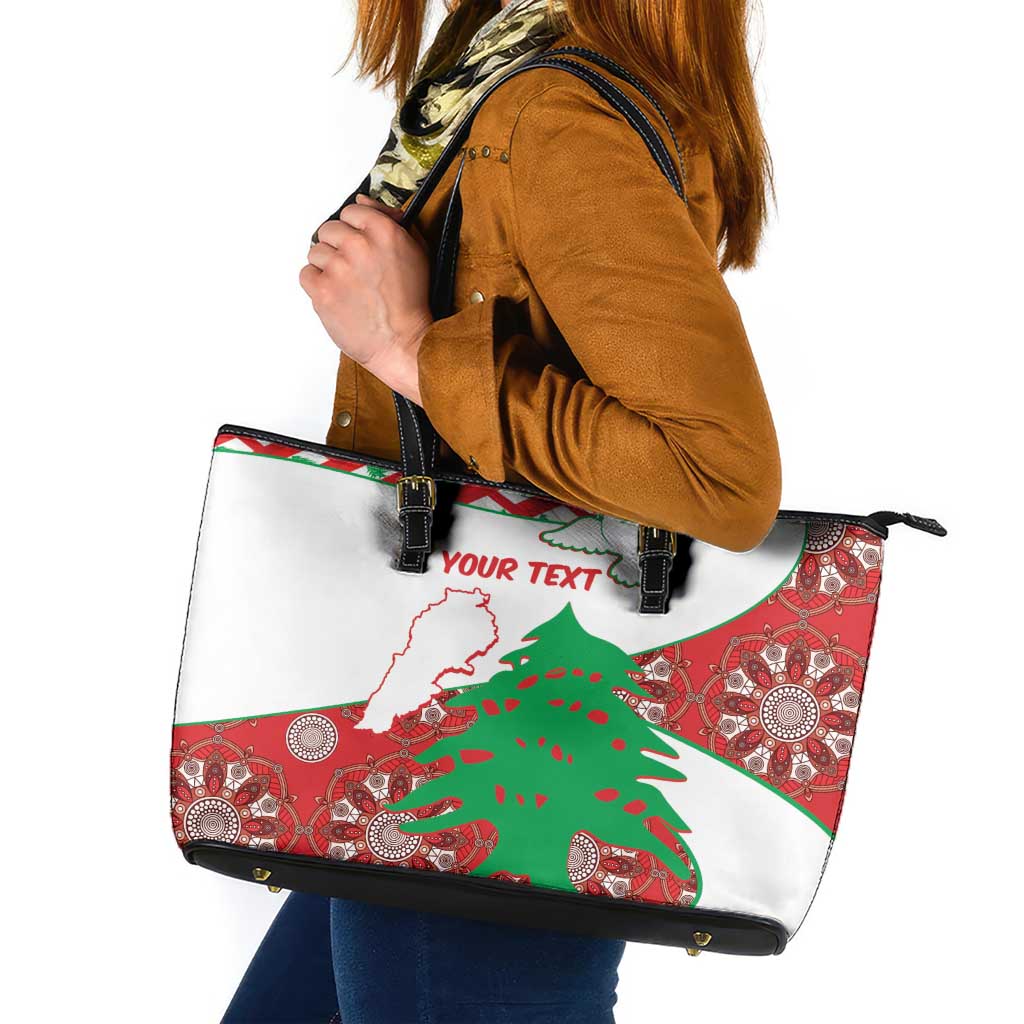 Personalised Lebanon Independence Day Leather Tote Bag Lebanese Map With Cedrus - Wonder Print Shop