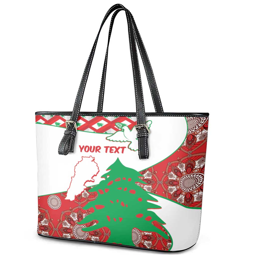 Personalised Lebanon Independence Day Leather Tote Bag Lebanese Map With Cedrus - Wonder Print Shop