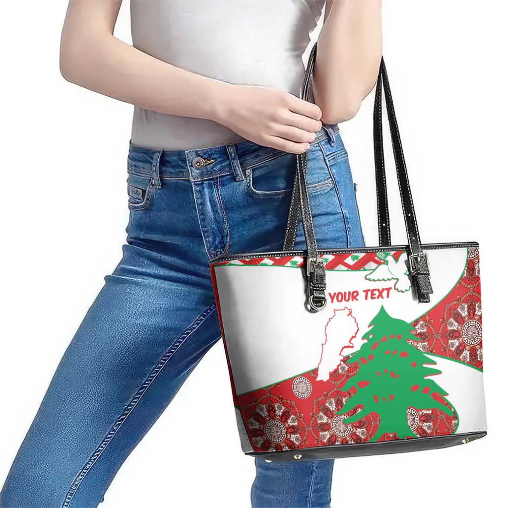 Personalised Lebanon Independence Day Leather Tote Bag Lebanese Map With Cedrus - Wonder Print Shop