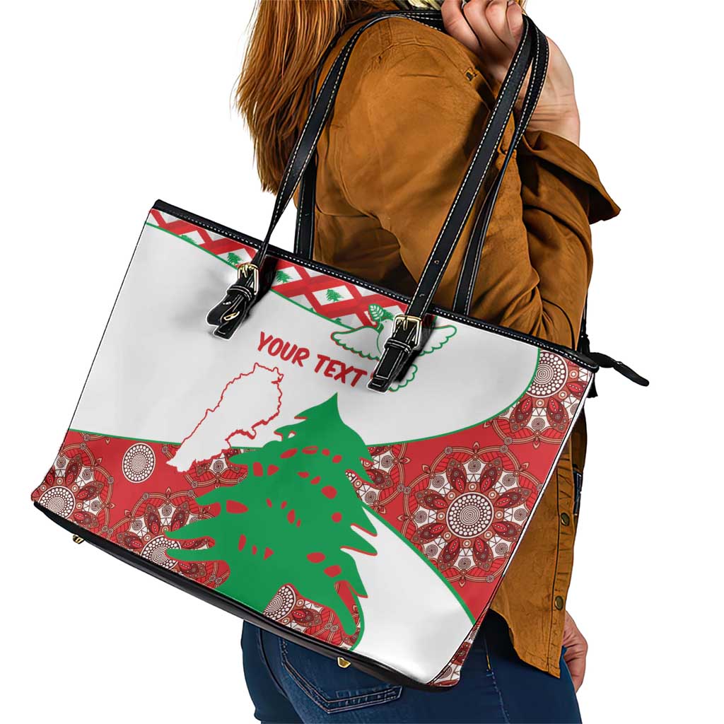 Personalised Lebanon Independence Day Leather Tote Bag Lebanese Map With Cedrus - Wonder Print Shop