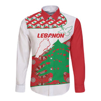 Personalised Lebanon Independence Day Long Sleeve Button Shirt Lebanese Map With Cedrus - Wonder Print Shop