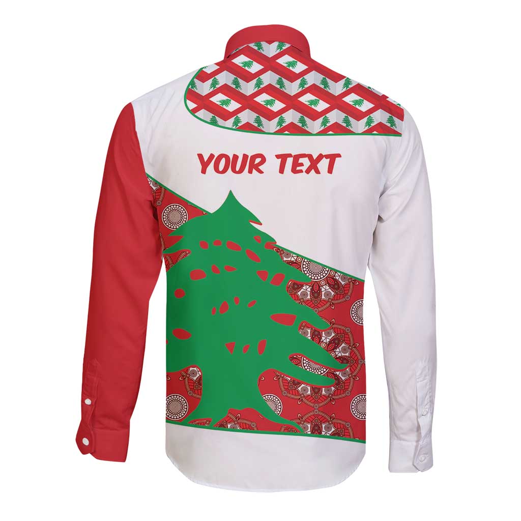 Personalised Lebanon Independence Day Long Sleeve Button Shirt Lebanese Map With Cedrus - Wonder Print Shop