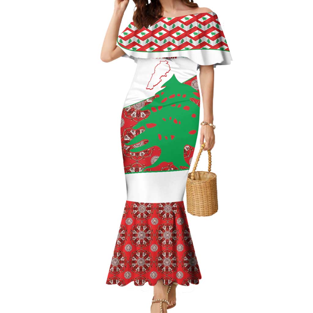 Personalised Lebanon Independence Day Mermaid Dress Lebanese Map With Cedrus - Wonder Print Shop
