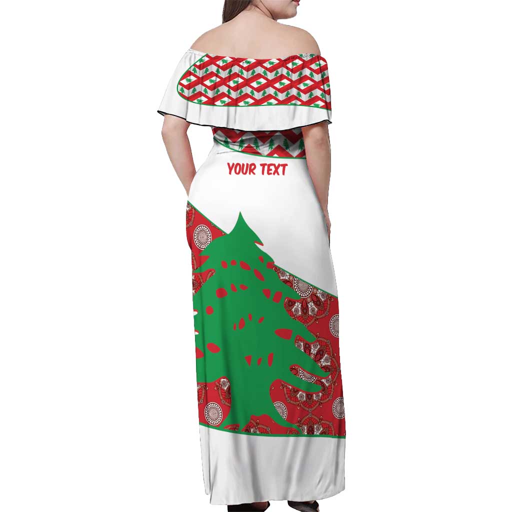 Personalised Lebanon Independence Day Off Shoulder Maxi Dress Lebanese Map With Cedrus - Wonder Print Shop