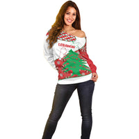 Personalised Lebanon Independence Day Off Shoulder Sweater Lebanese Map With Cedrus - Wonder Print Shop