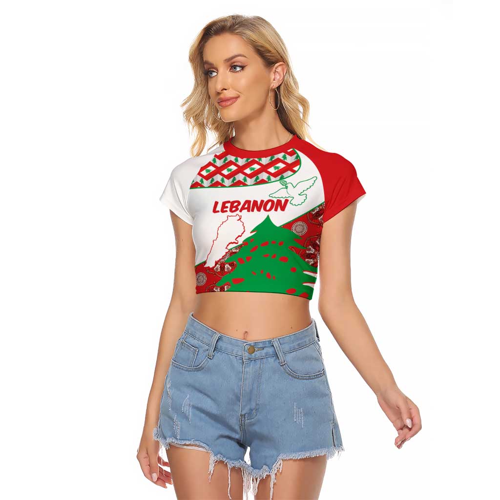 Personalised Lebanon Independence Day Raglan Cropped T Shirt Lebanese Map With Cedrus - Wonder Print Shop