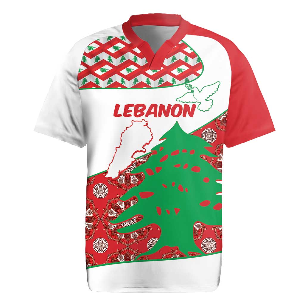 Personalised Lebanon Independence Day Rugby Jersey Lebanese Map With Cedrus - Wonder Print Shop