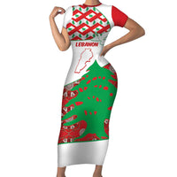 Personalised Lebanon Independence Day Short Sleeve Bodycon Dress Lebanese Map With Cedrus - Wonder Print Shop