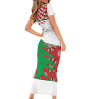 Personalised Lebanon Independence Day Short Sleeve Bodycon Dress Lebanese Map With Cedrus - Wonder Print Shop