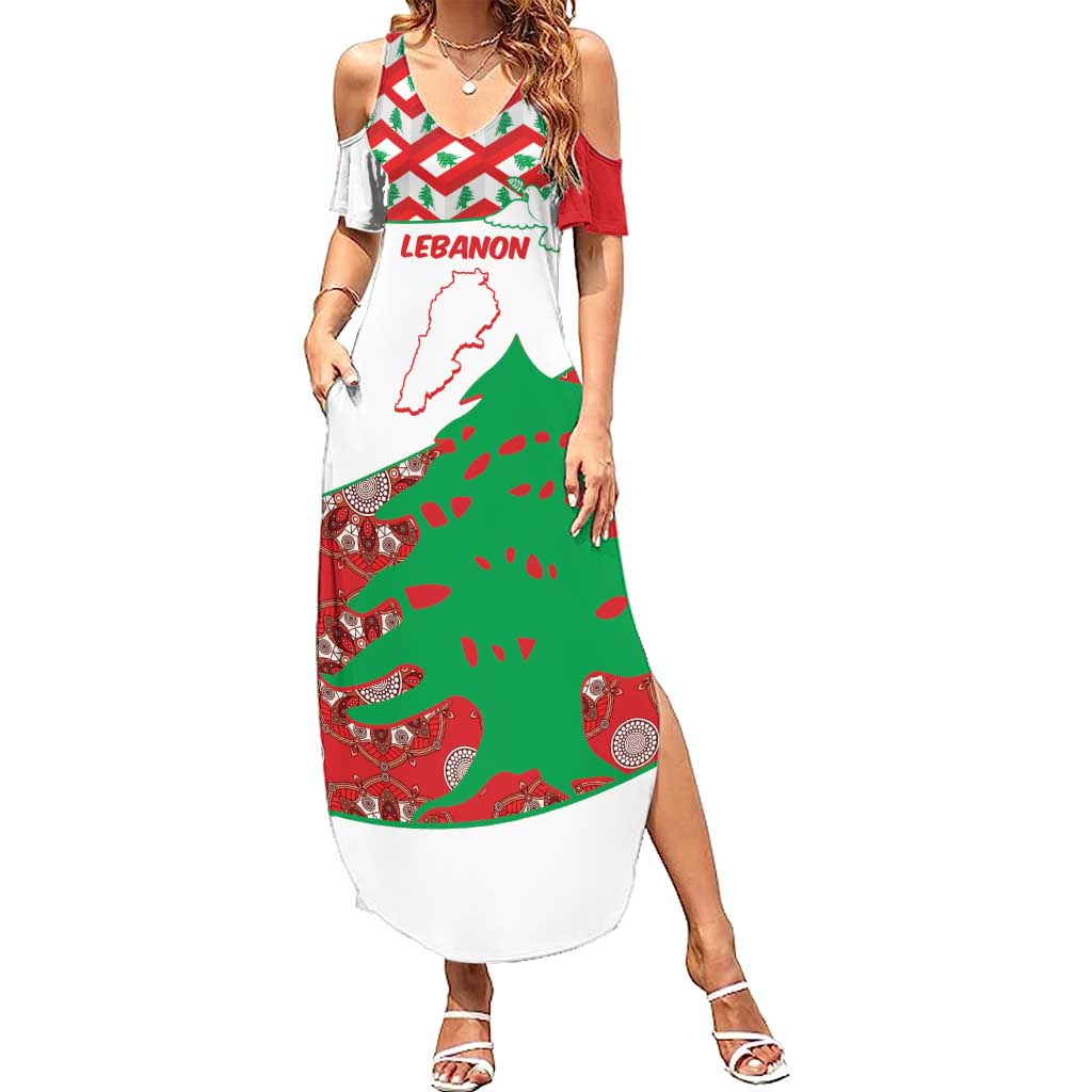 Personalised Lebanon Independence Day Summer Maxi Dress Lebanese Map With Cedrus - Wonder Print Shop