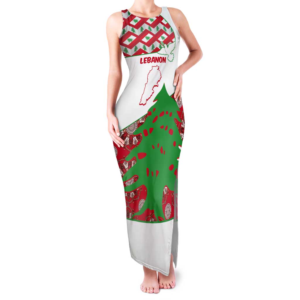 Personalised Lebanon Independence Day Tank Maxi Dress Lebanese Map With Cedrus - Wonder Print Shop