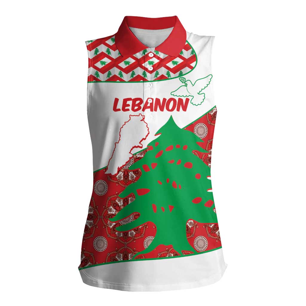 Personalised Lebanon Independence Day Women Sleeveless Polo Shirt Lebanese Map With Cedrus - Wonder Print Shop