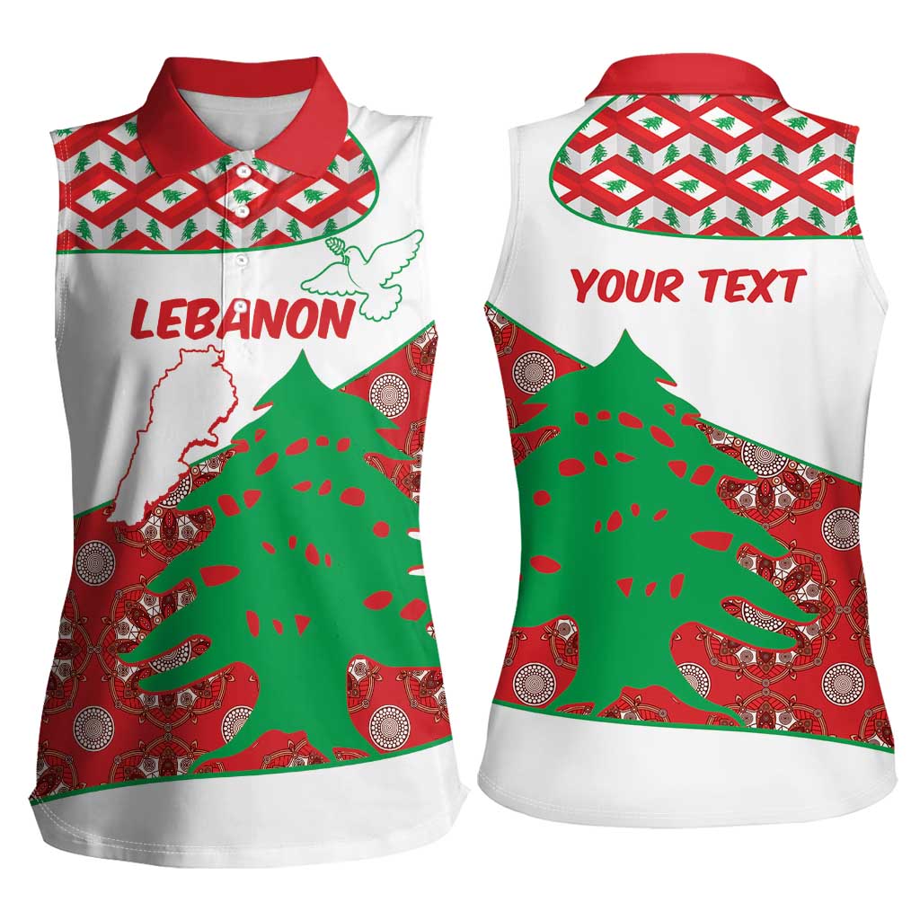 Personalised Lebanon Independence Day Women Sleeveless Polo Shirt Lebanese Map With Cedrus - Wonder Print Shop