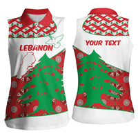 Personalised Lebanon Independence Day Women Sleeveless Polo Shirt Lebanese Map With Cedrus - Wonder Print Shop