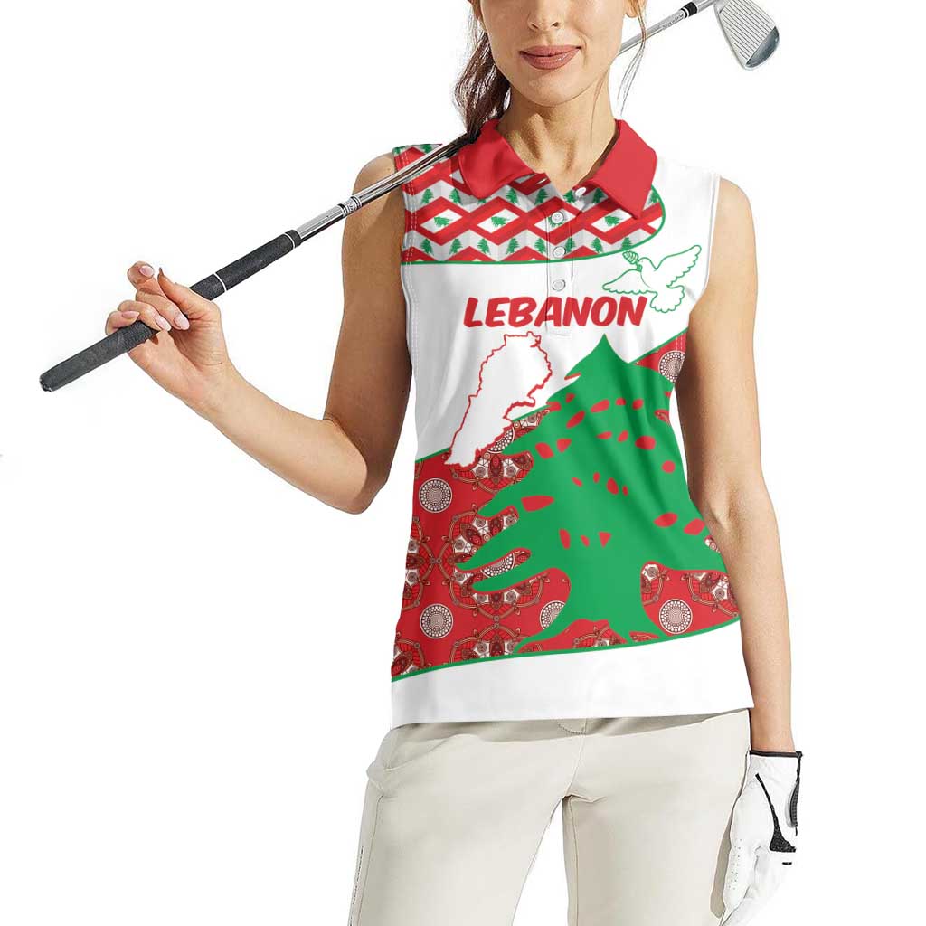 Personalised Lebanon Independence Day Women Sleeveless Polo Shirt Lebanese Map With Cedrus - Wonder Print Shop