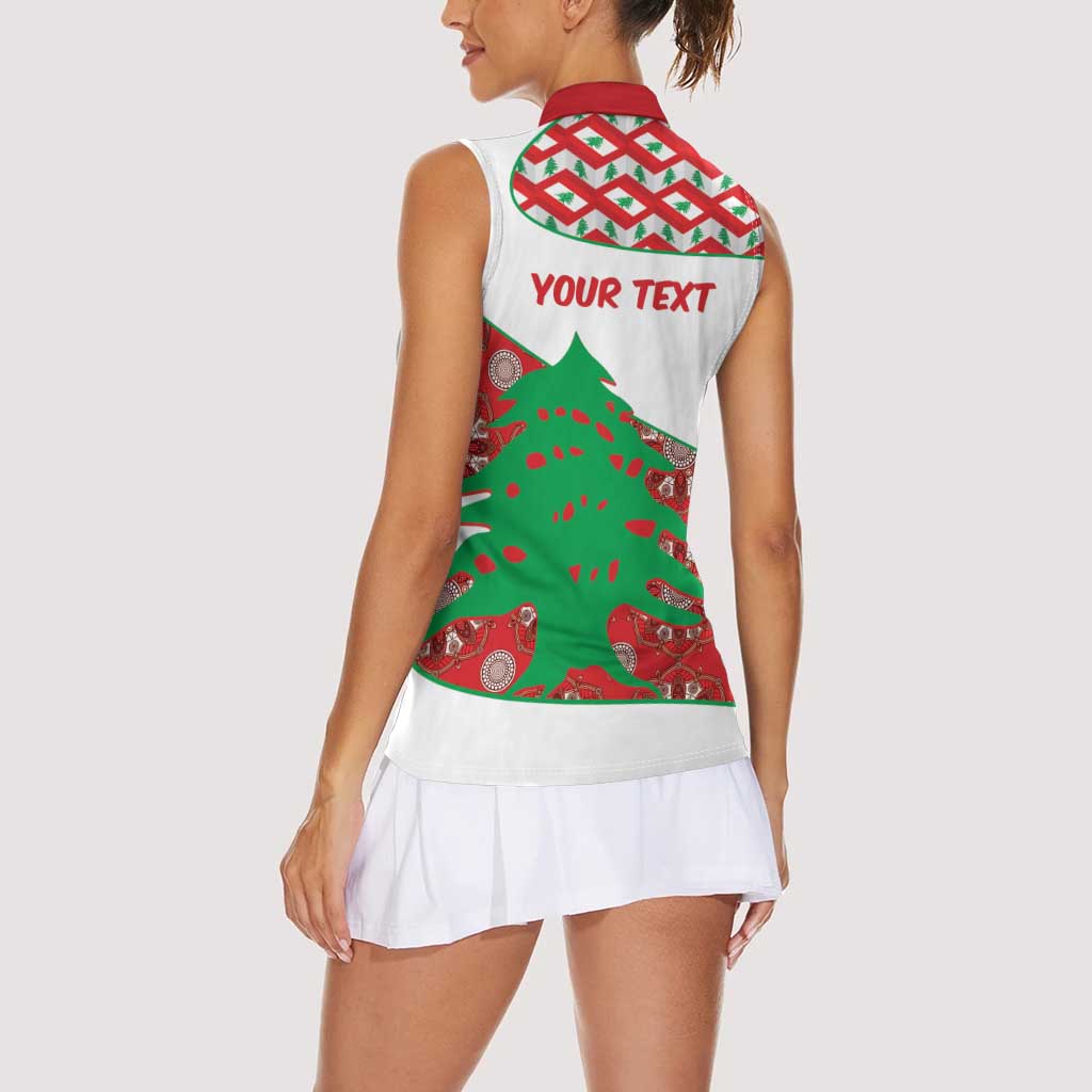 Personalised Lebanon Independence Day Women Sleeveless Polo Shirt Lebanese Map With Cedrus - Wonder Print Shop