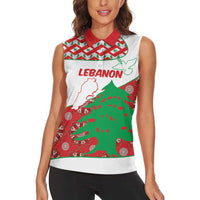 Personalised Lebanon Independence Day Women Sleeveless Polo Shirt Lebanese Map With Cedrus - Wonder Print Shop