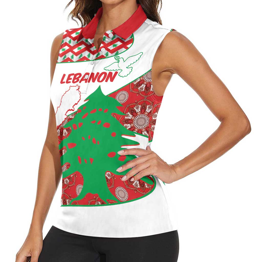 Personalised Lebanon Independence Day Women Sleeveless Polo Shirt Lebanese Map With Cedrus - Wonder Print Shop