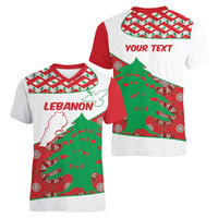 Personalised Lebanon Independence Day Women V-Neck T-Shirt Lebanese Map With Cedrus - Wonder Print Shop