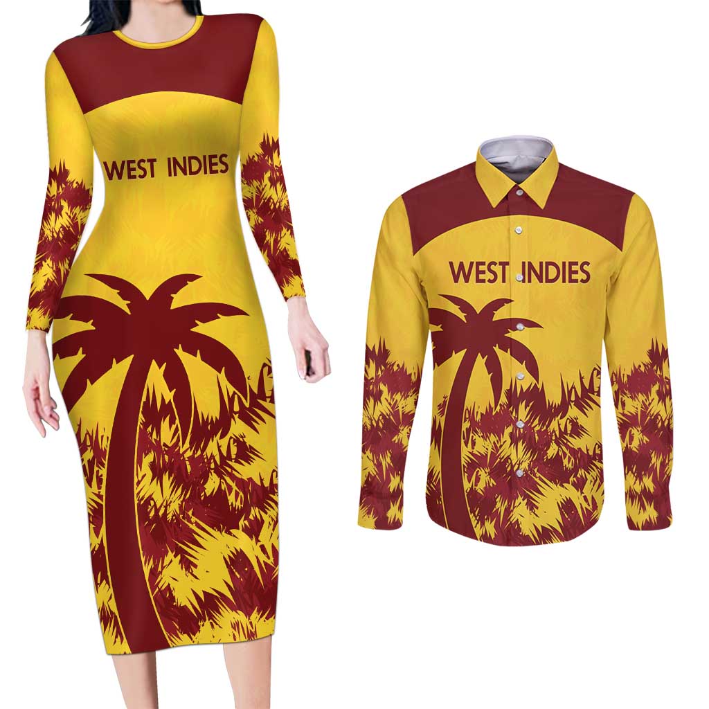 Custom West Indies Cricket Couples Matching Long Sleeve Bodycon Dress and Long Sleeve Button Shirt Windies Newest Version - Wonder Print Shop