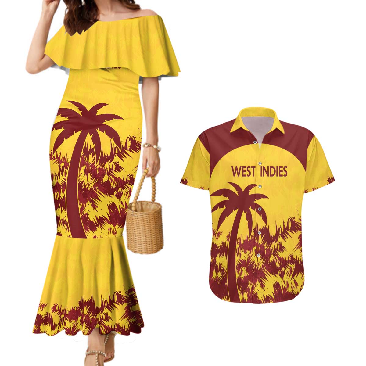 Custom West Indies Cricket Couples Matching Mermaid Dress and Hawaiian Shirt Windies Newest Version - Wonder Print Shop
