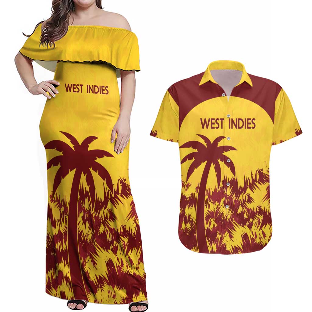 Custom West Indies Cricket Couples Matching Off Shoulder Maxi Dress and Hawaiian Shirt Windies Newest Version - Wonder Print Shop