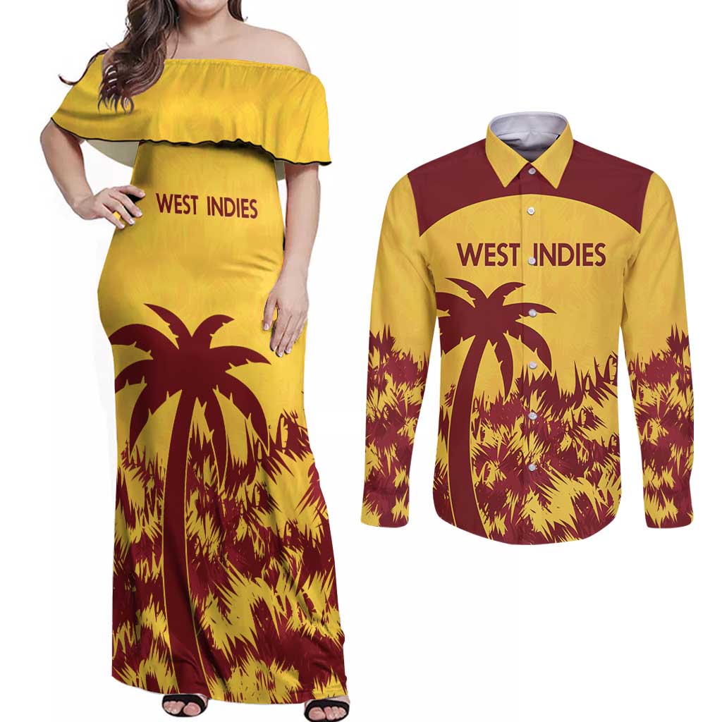 Custom West Indies Cricket Couples Matching Off Shoulder Maxi Dress and Long Sleeve Button Shirt Windies Newest Version - Wonder Print Shop