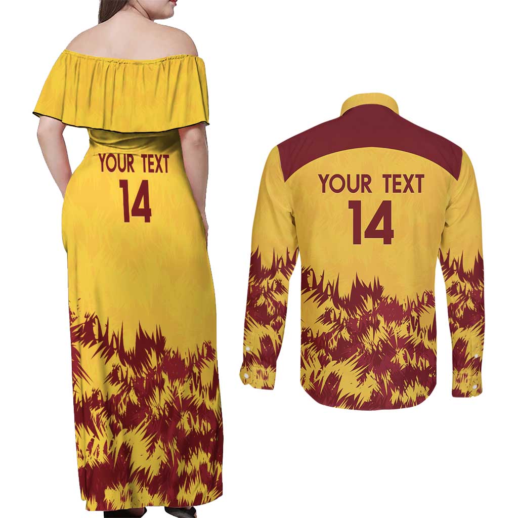 Custom West Indies Cricket Couples Matching Off Shoulder Maxi Dress and Long Sleeve Button Shirt Windies Newest Version - Wonder Print Shop