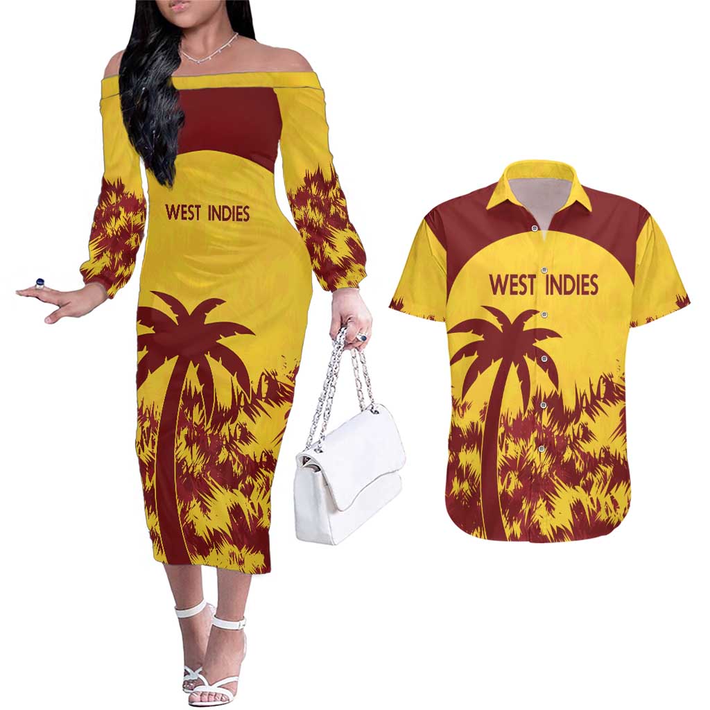 Custom West Indies Cricket Couples Matching Off The Shoulder Long Sleeve Dress and Hawaiian Shirt Windies Newest Version - Wonder Print Shop