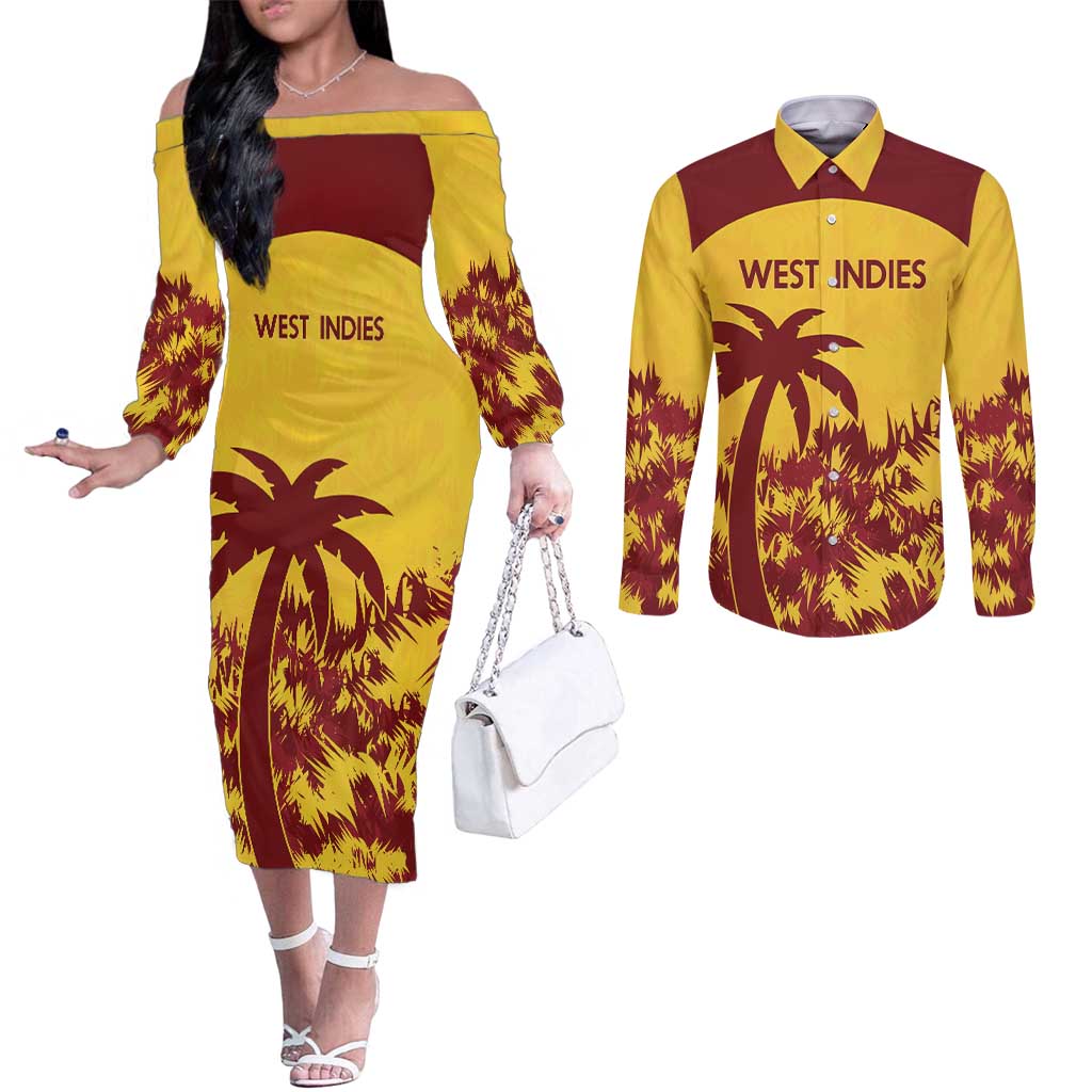 Custom West Indies Cricket Couples Matching Off The Shoulder Long Sleeve Dress and Long Sleeve Button Shirt Windies Newest Version