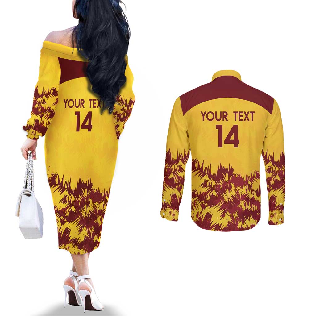 Custom West Indies Cricket Couples Matching Off The Shoulder Long Sleeve Dress and Long Sleeve Button Shirt Windies Newest Version
