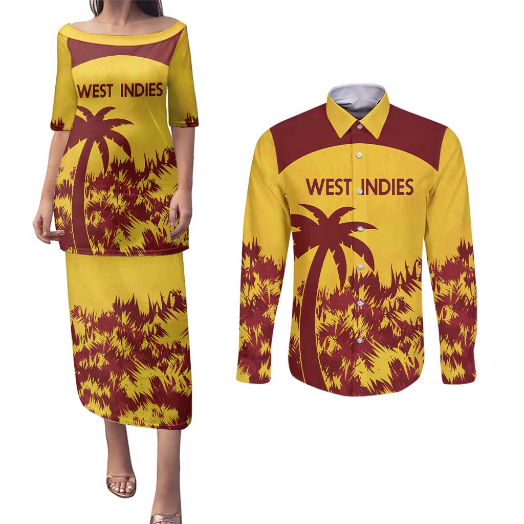 Custom West Indies Cricket Couples Matching Puletasi and Long Sleeve Button Shirt Windies Newest Version - Wonder Print Shop