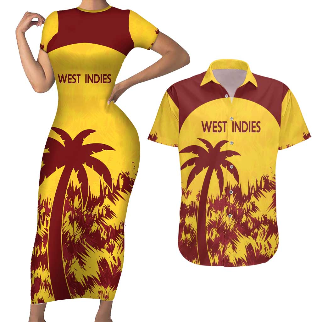 Custom West Indies Cricket Couples Matching Short Sleeve Bodycon Dress and Hawaiian Shirt Windies Newest Version - Wonder Print Shop