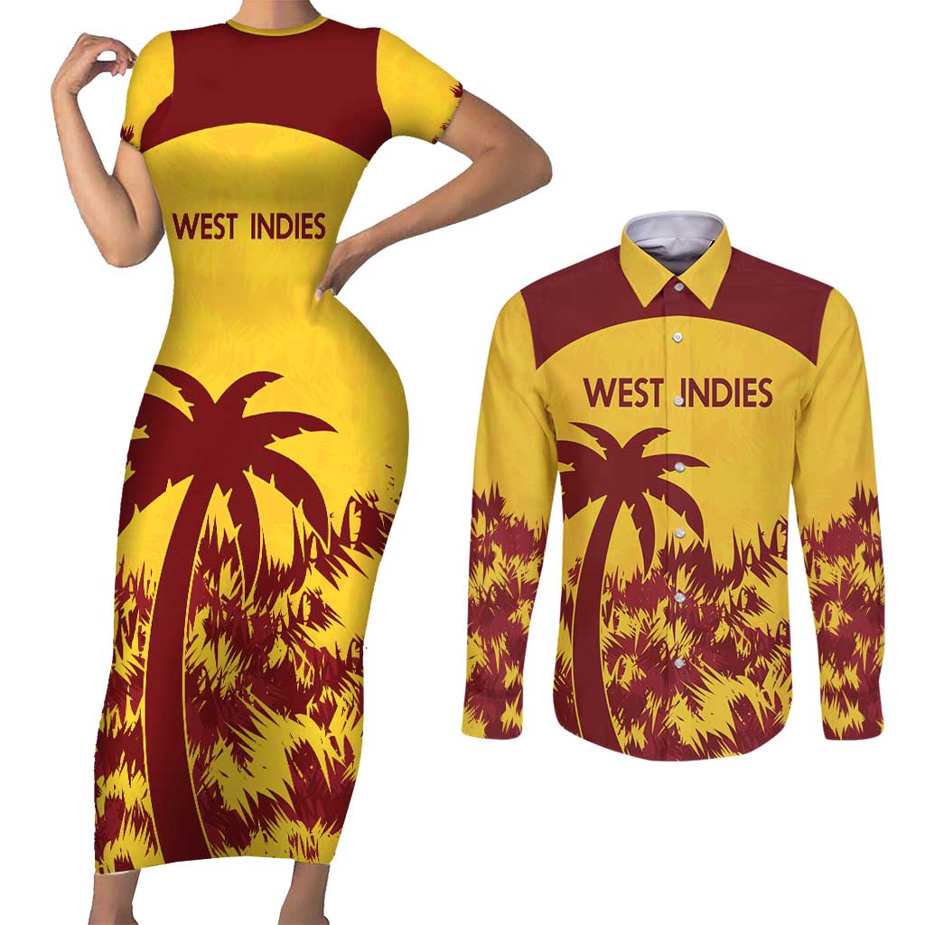 Custom West Indies Cricket Couples Matching Short Sleeve Bodycon Dress and Long Sleeve Button Shirt Windies Newest Version - Wonder Print Shop