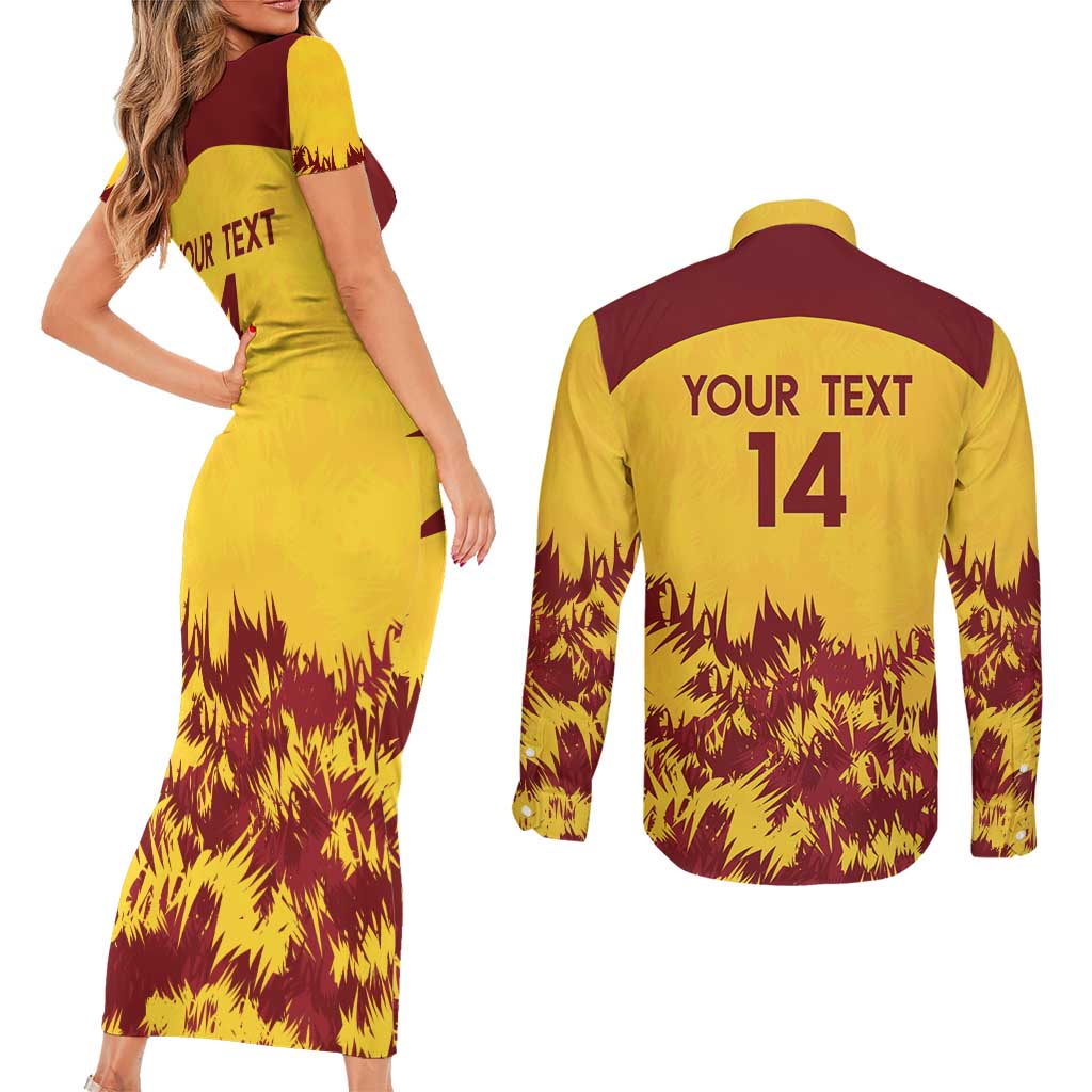 Custom West Indies Cricket Couples Matching Short Sleeve Bodycon Dress and Long Sleeve Button Shirt Windies Newest Version - Wonder Print Shop