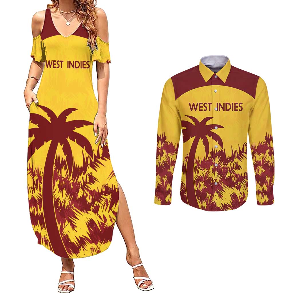 Custom West Indies Cricket Couples Matching Summer Maxi Dress and Long Sleeve Button Shirt Windies Newest Version - Wonder Print Shop
