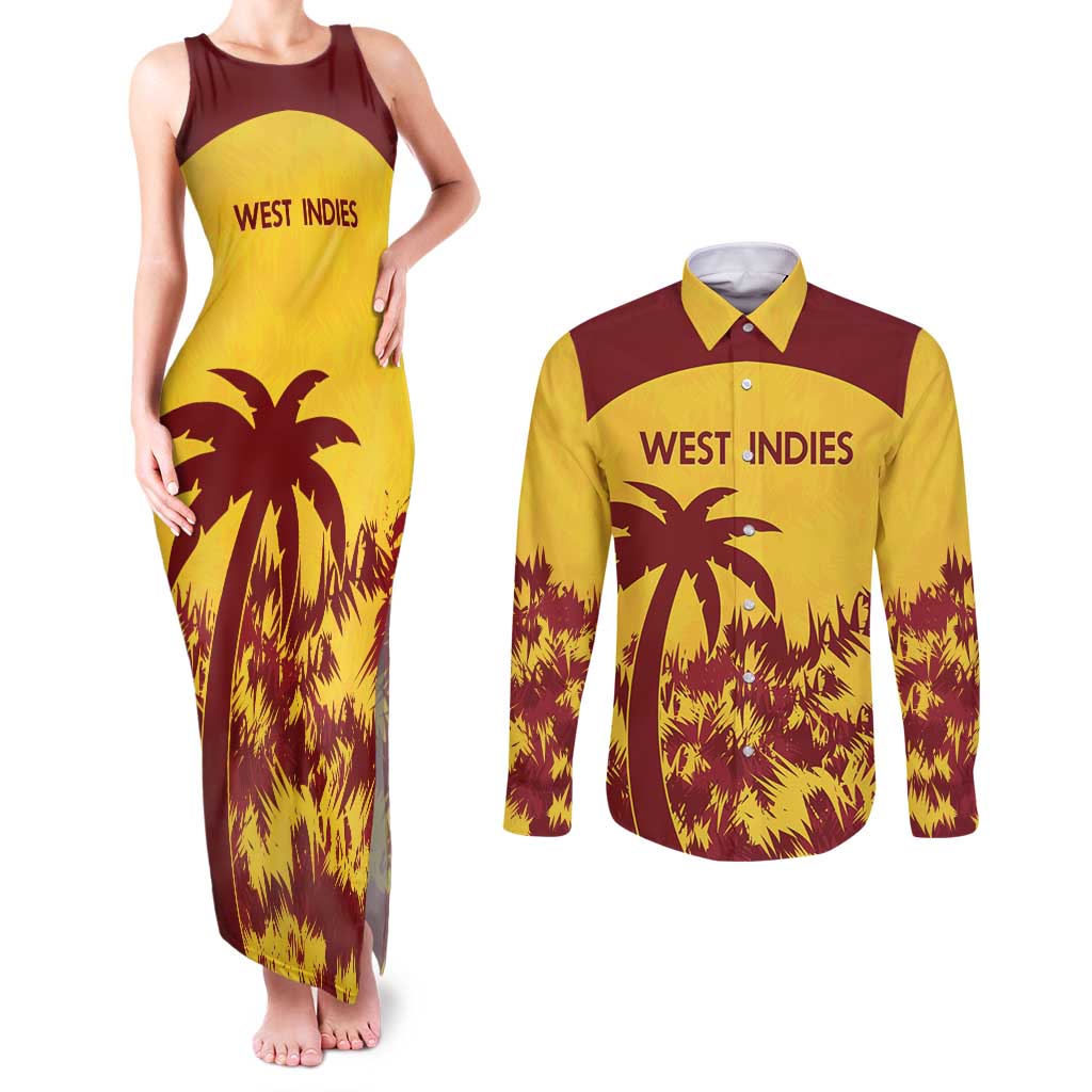 Custom West Indies Cricket Couples Matching Tank Maxi Dress and Long Sleeve Button Shirt Windies Newest Version - Wonder Print Shop