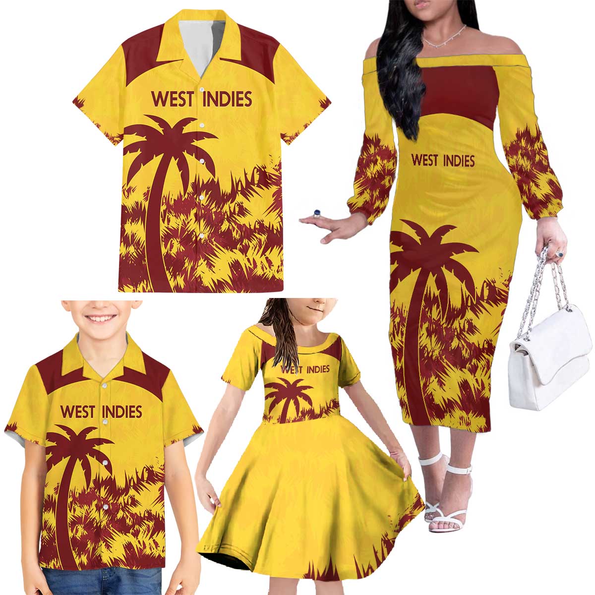 Custom West Indies Cricket Family Matching Off The Shoulder Long Sleeve Dress and Hawaiian Shirt Windies Newest Version - Wonder Print Shop