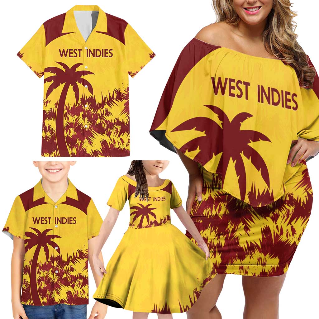 Custom West Indies Cricket Family Matching Off Shoulder Short Dress and Hawaiian Shirt Windies Newest Version - Wonder Print Shop