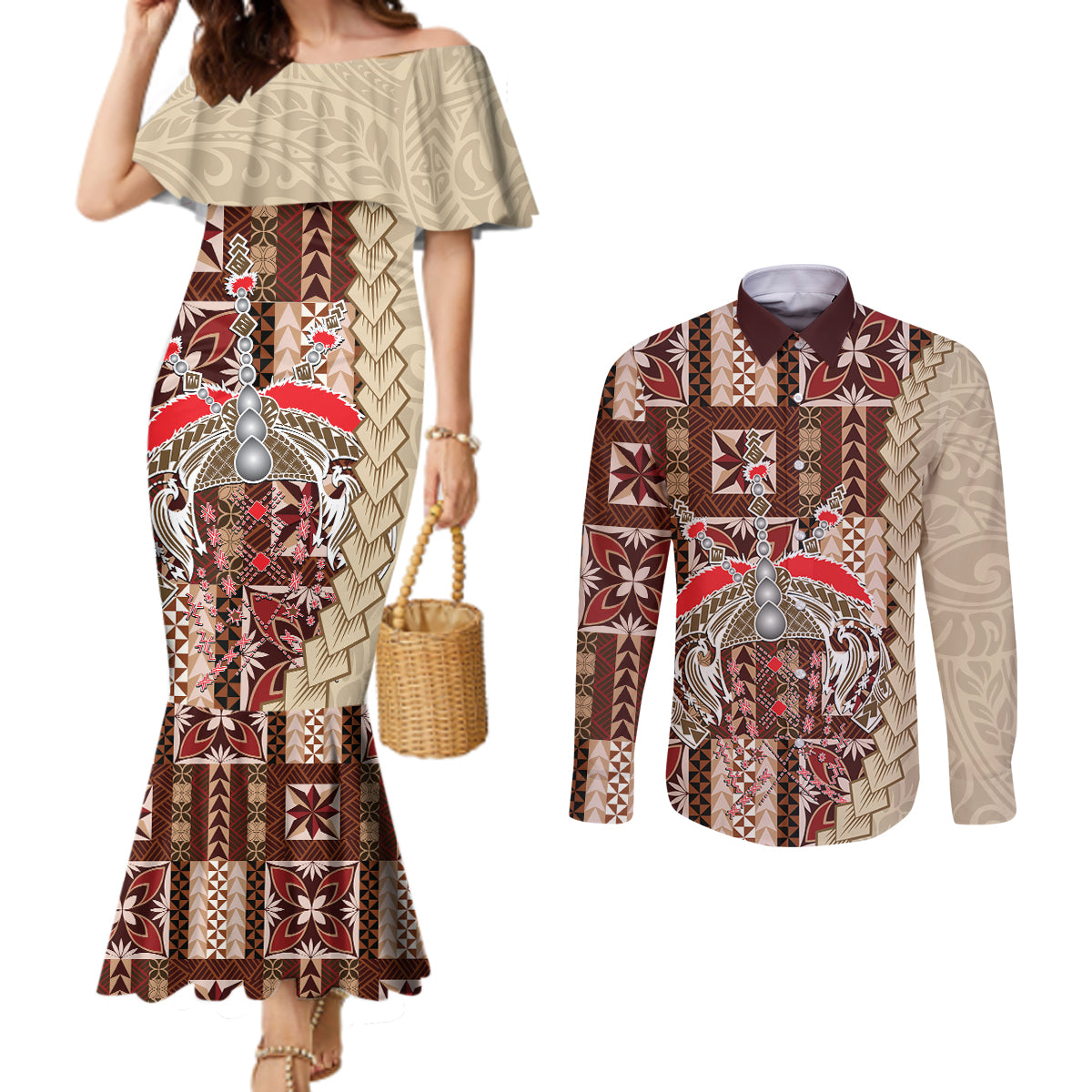 samoa-tapau-couples-matching-mermaid-dress-and-long-sleeve-button-shirt-samoan-siapo-pattern