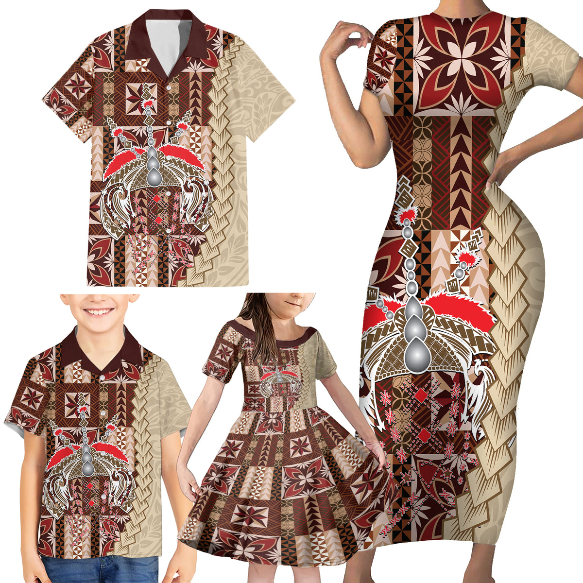 Samoa Tapau Family Matching Short Sleeve Bodycon Dress and Hawaiian Shirt Samoan Siapo Pattern - Wonder Print Shop
