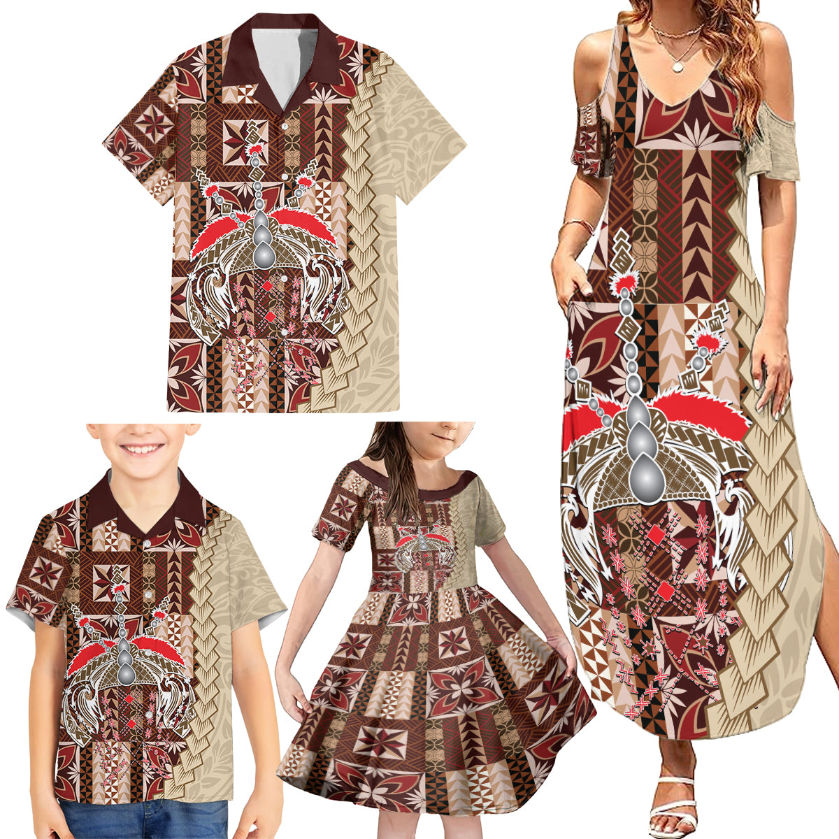 Samoa Tapau Family Matching Summer Maxi Dress and Hawaiian Shirt Samoan Siapo Pattern - Wonder Print Shop