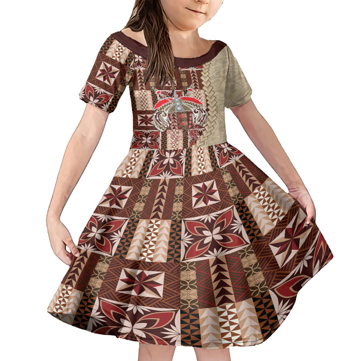 Samoa Tapau Kid Short Sleeve Dress Samoan Siapo Pattern - Wonder Print Shop