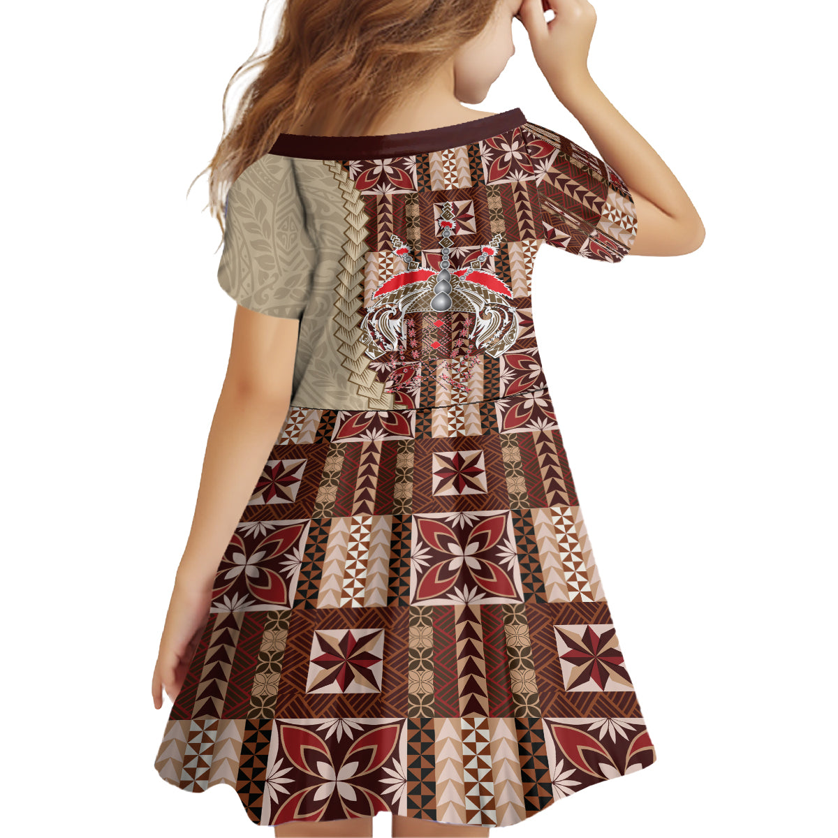 Samoa Tapau Kid Short Sleeve Dress Samoan Siapo Pattern - Wonder Print Shop