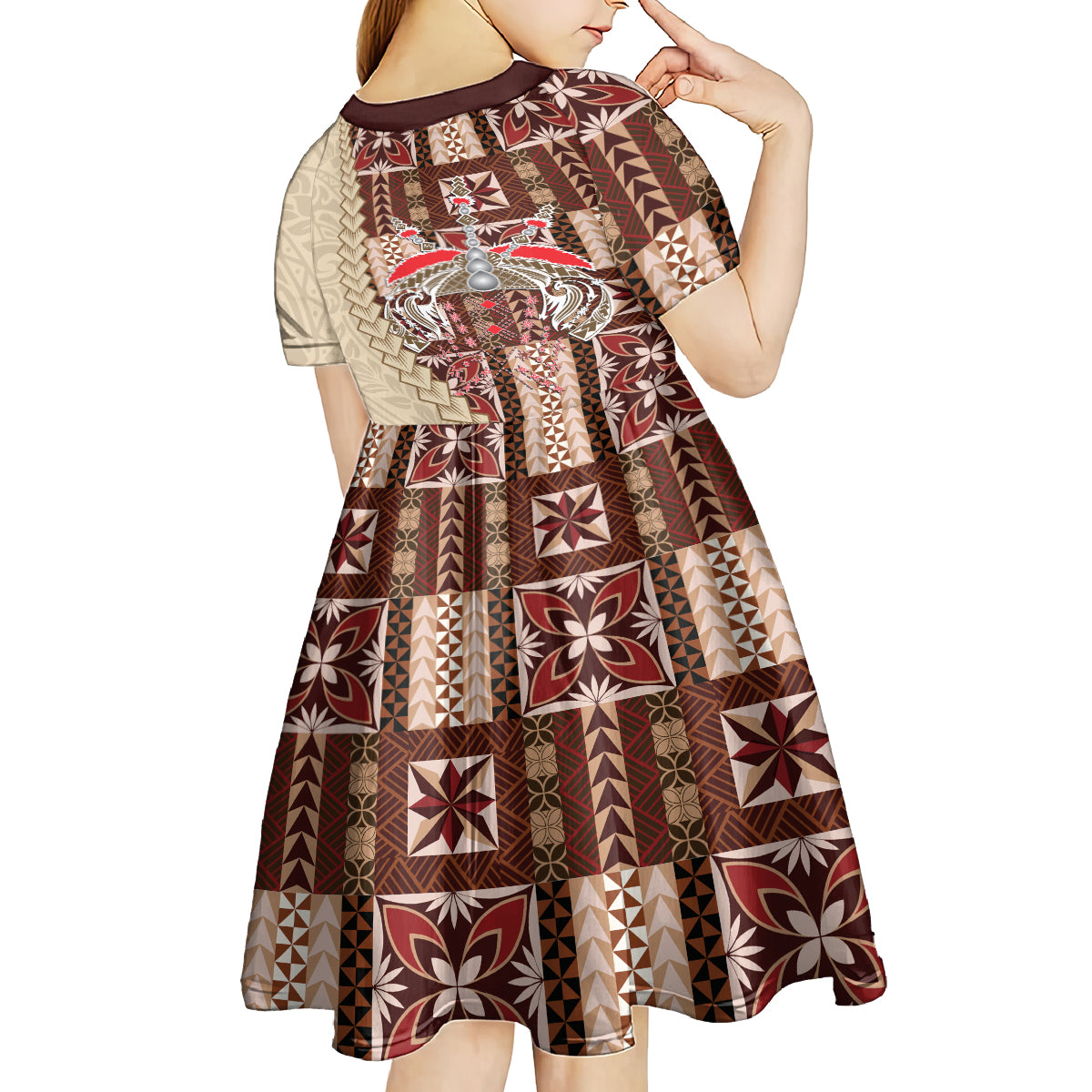 Samoa Tapau Kid Short Sleeve Dress Samoan Siapo Pattern - Wonder Print Shop