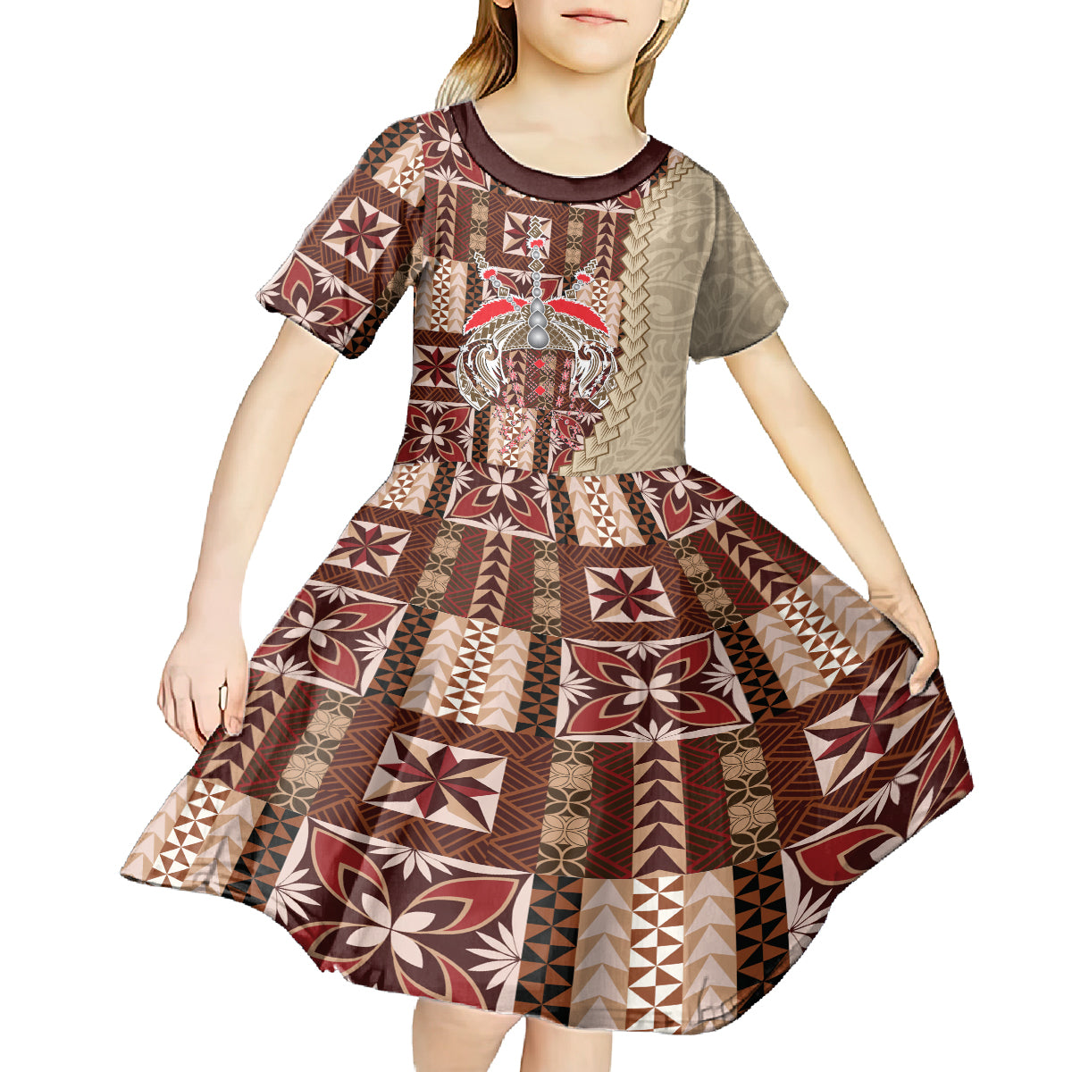 Samoa Tapau Kid Short Sleeve Dress Samoan Siapo Pattern - Wonder Print Shop
