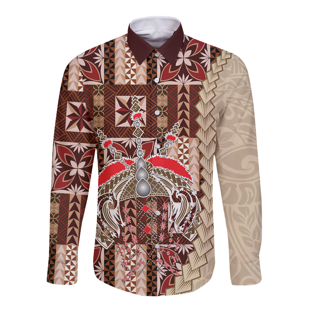 Samoa Tapau Long Sleeve Button Shirt Samoan Siapo Pattern - Wonder Print Shop