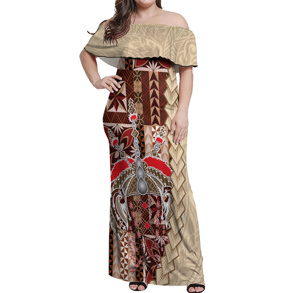 Samoa Tapau Off Shoulder Maxi Dress Samoan Siapo Pattern - Wonder Print Shop